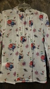 Long sleeve, white floral see through blouse NWOT
